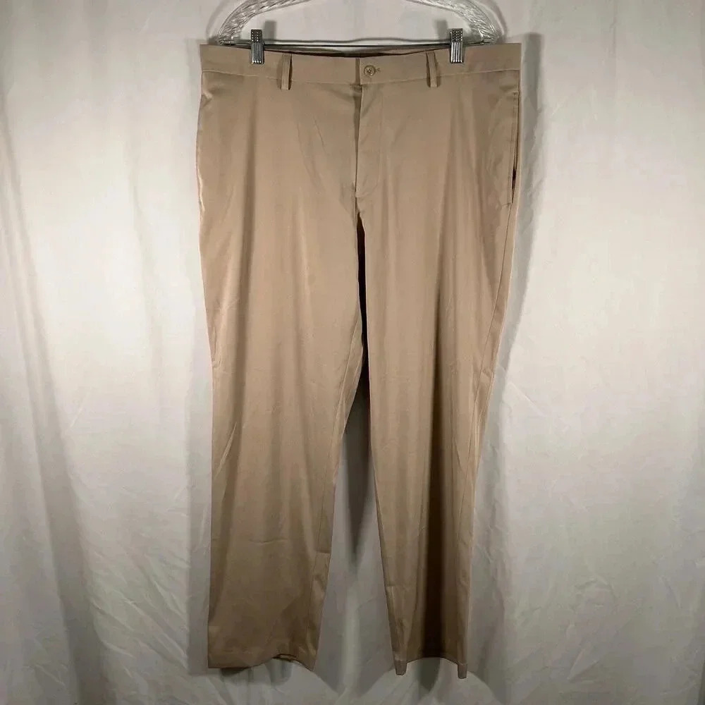 Slazenger Golf Pants Men's 36x30 Solid Beige Pockets Button Zip Poly Blend